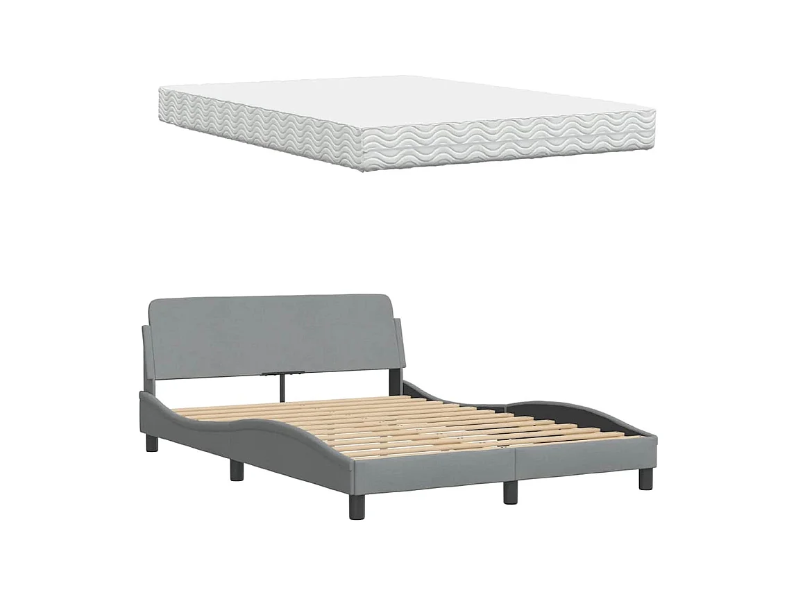 Lit avec matelas Hanko gris clair 140x190 cm tissu