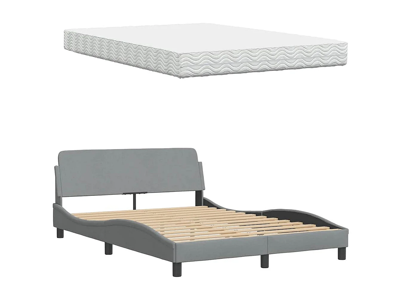 Lit avec matelas Hanko gris clair 140x190 cm tissu