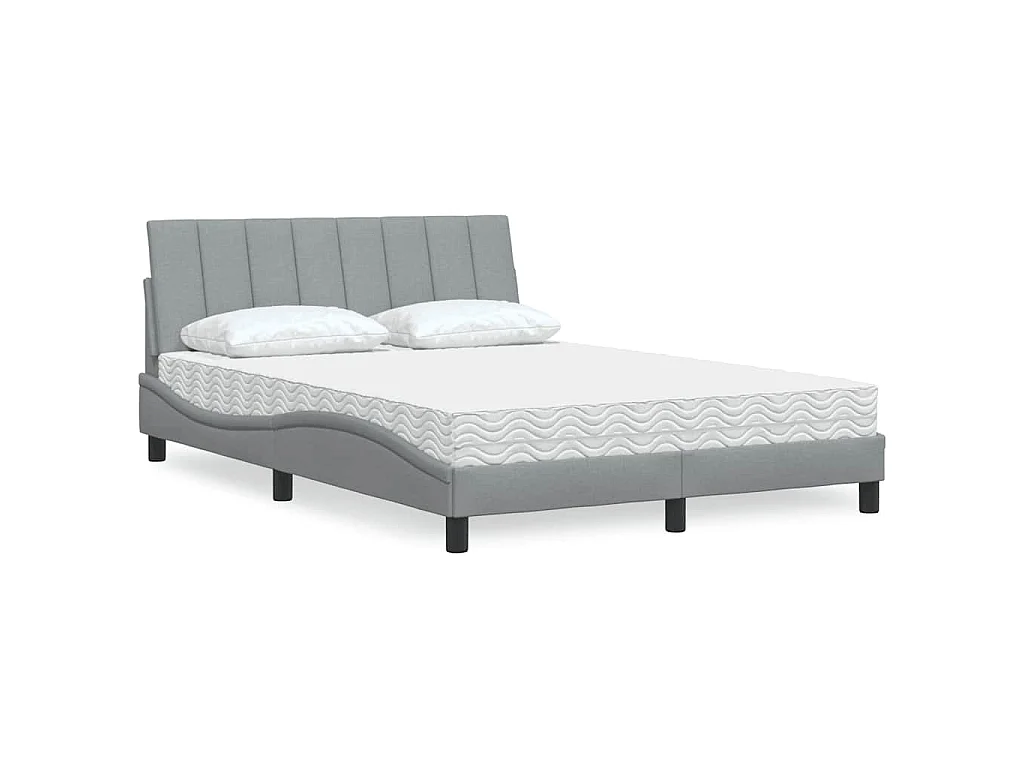 Lit avec matelas Hanko gris clair 140x190 cm tissu