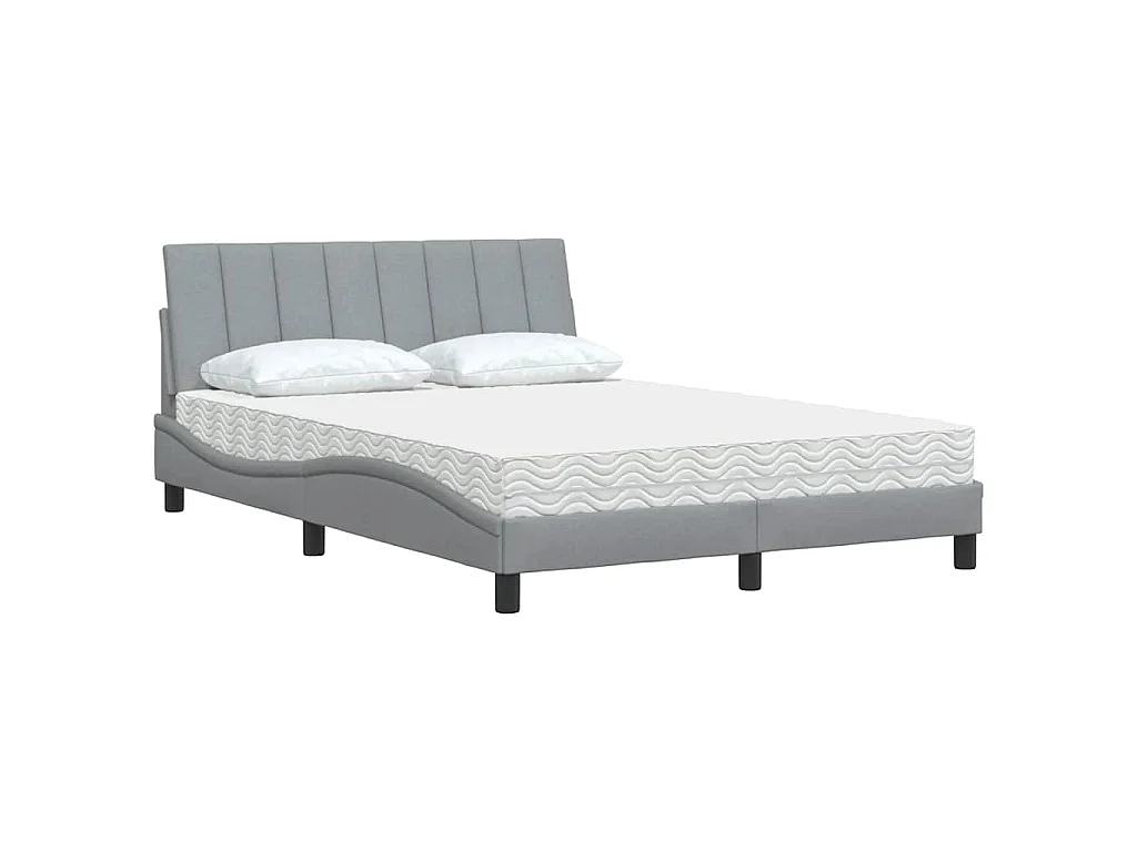 Lit avec matelas Hanko gris clair 140x190 cm tissu