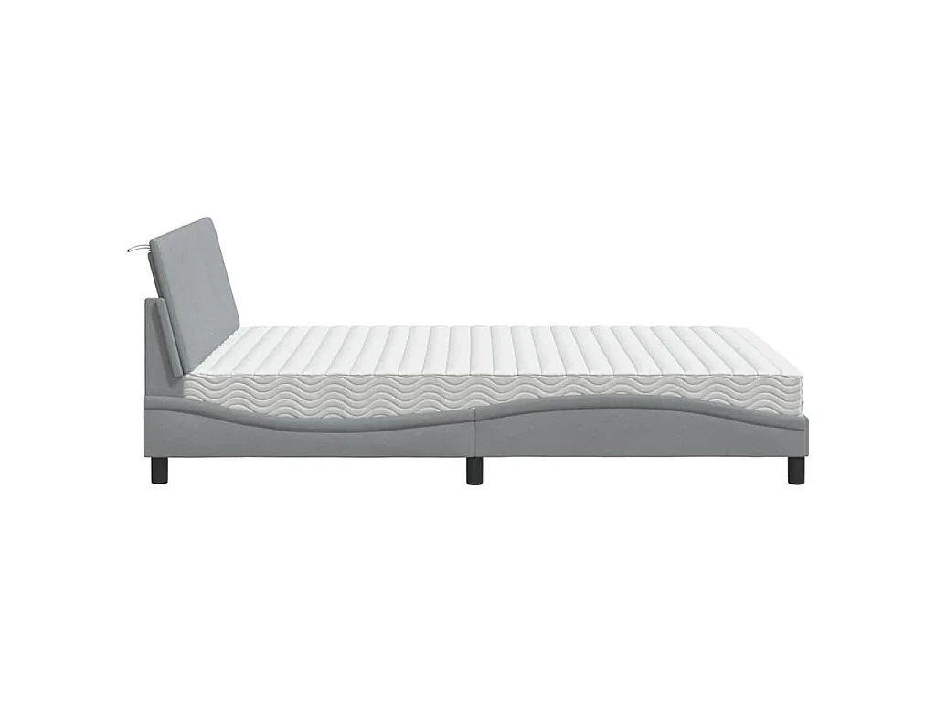 Lit avec matelas Hanko gris clair 140x190 cm tissu
