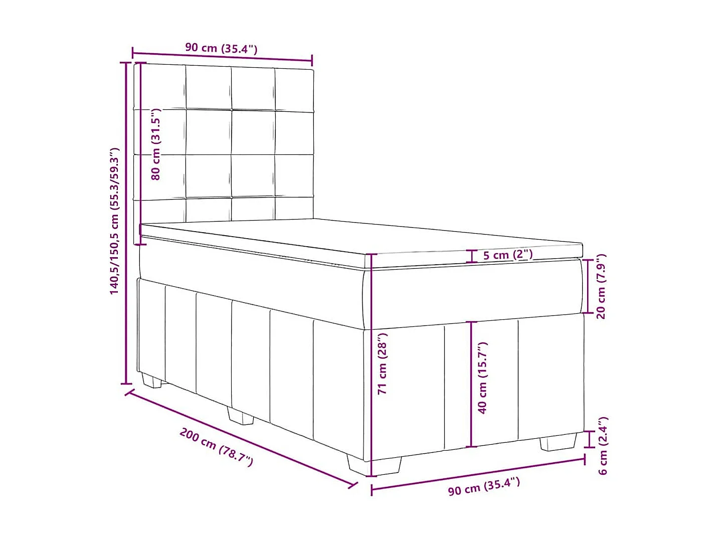 Giroletto a Molle con Materasso Marrone Scuro 90x200 cm Tessuto