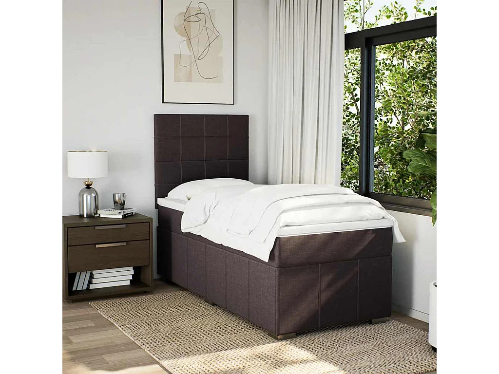 Giroletto a Molle con Materasso Marrone Scuro 90x200 cm Tessuto