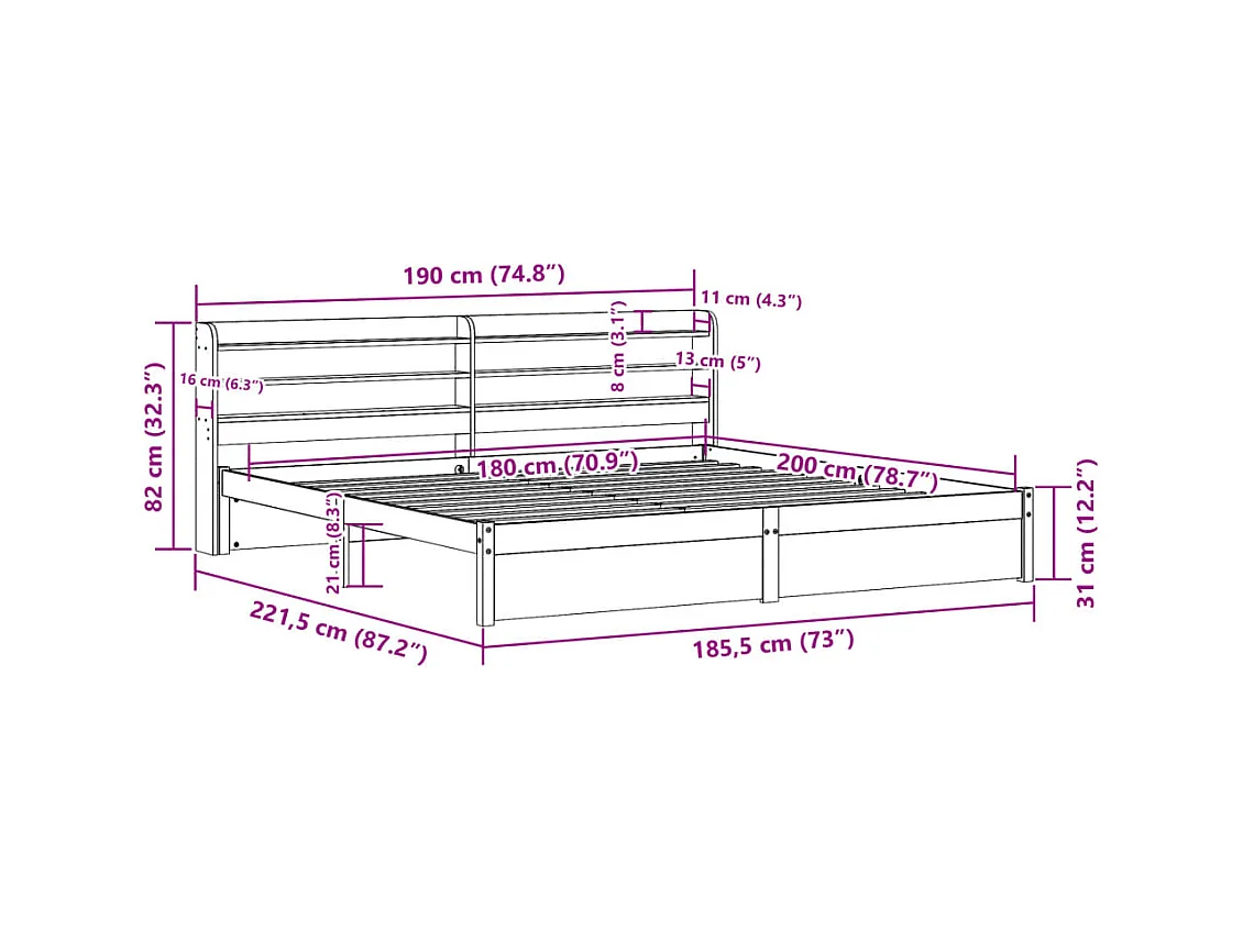 Cadre de lit avec tête de lit sans matelas 180x200 cm