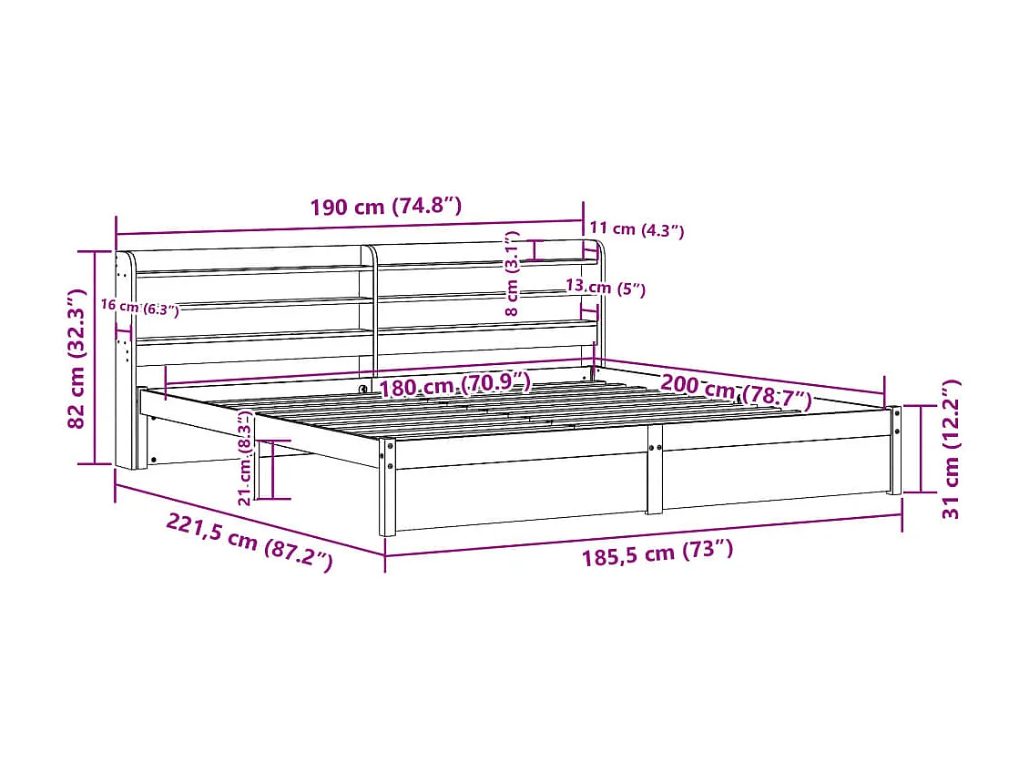 Bettgestell mit Kopfteil ohne Matratze 180x200 cm