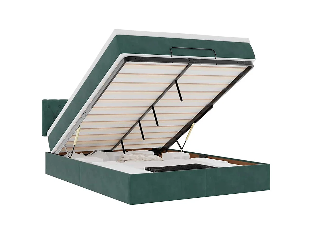 Cadre de lit ottoman avec matelas vert foncé 140x200 cm velours