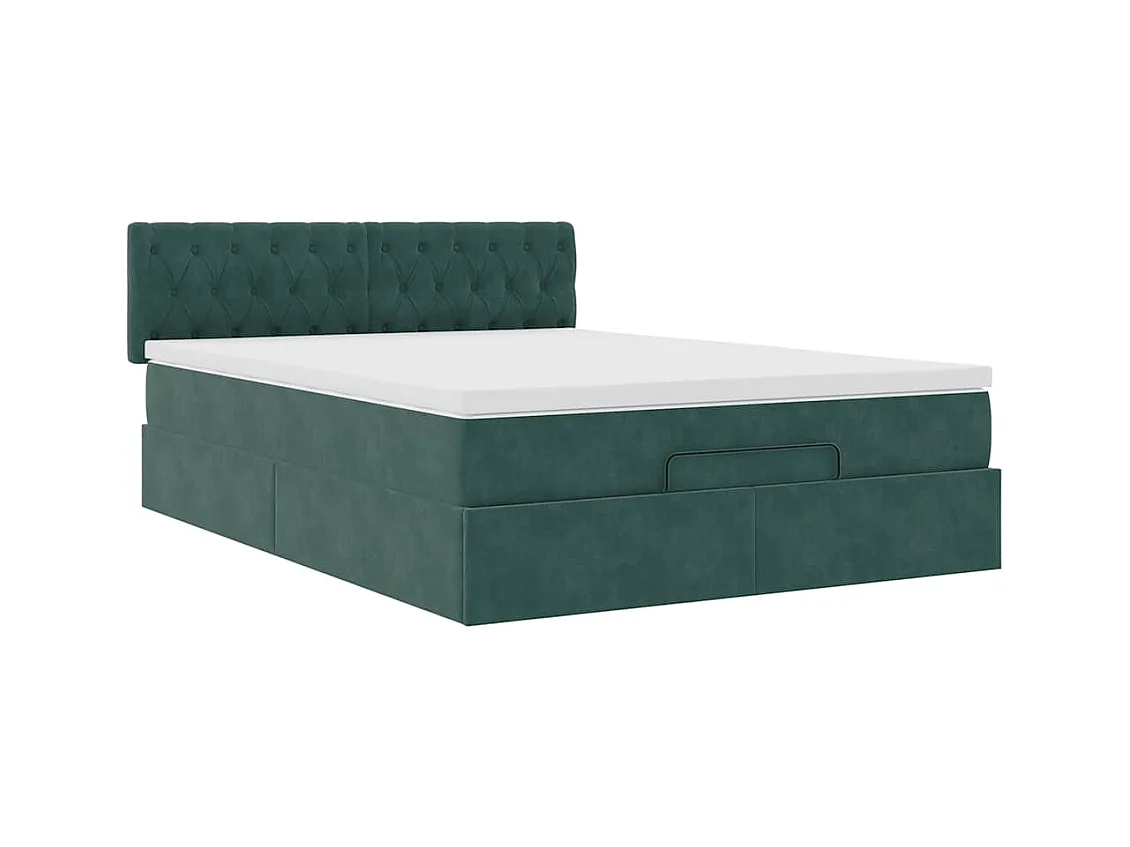 Cadre de lit ottoman avec matelas vert foncé 140x200 cm velours