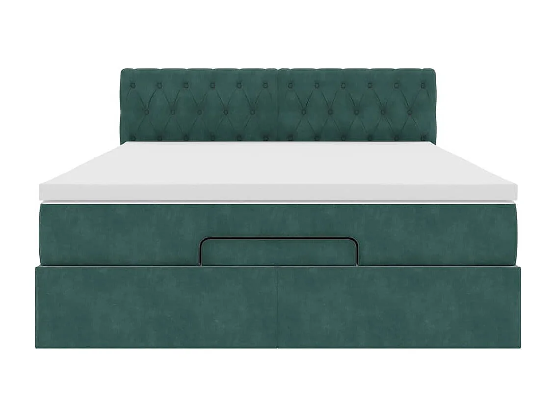Cadre de lit ottoman avec matelas vert foncé 140x200 cm velours