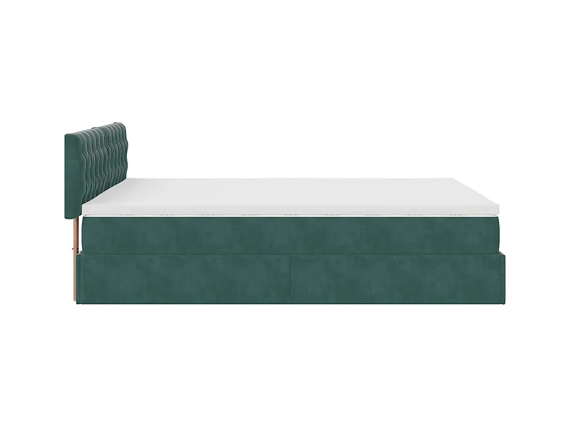 Cadre de lit ottoman avec matelas vert foncé 140x200 cm velours