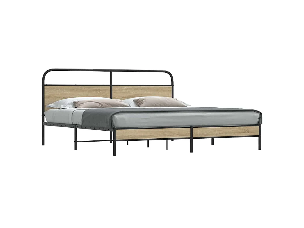 Cadre de lit en métal sans matelas chêne fumé 180x200 cm