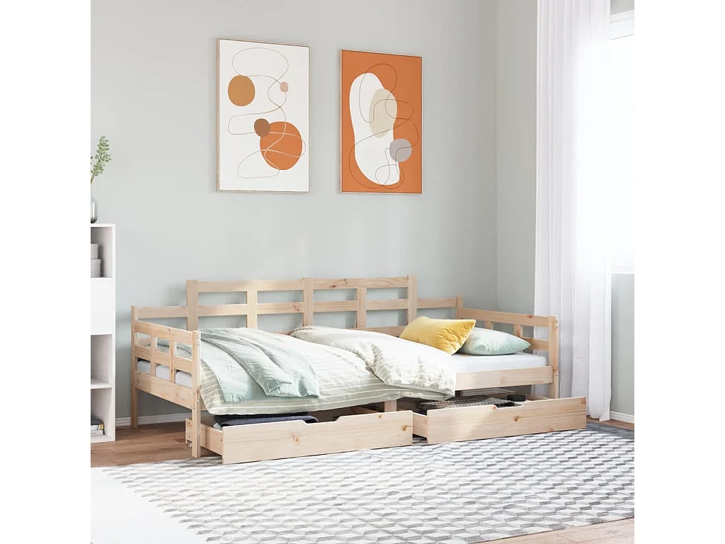 Sofá cama con cajones madera maciza de pino 90x190 cm