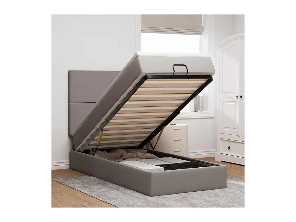 Ottoman-Bett mit Matratze & LEDs Taupe 100x200 cm Stoff