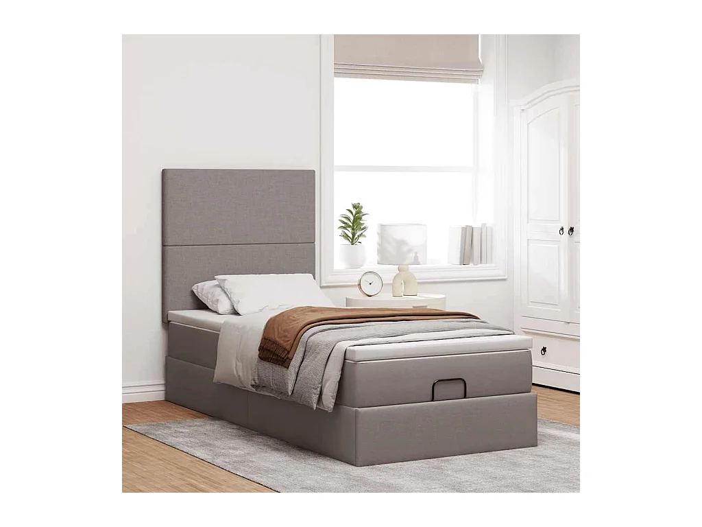 Ottoman-Bett mit Matratze & LEDs Taupe 100x200 cm Stoff