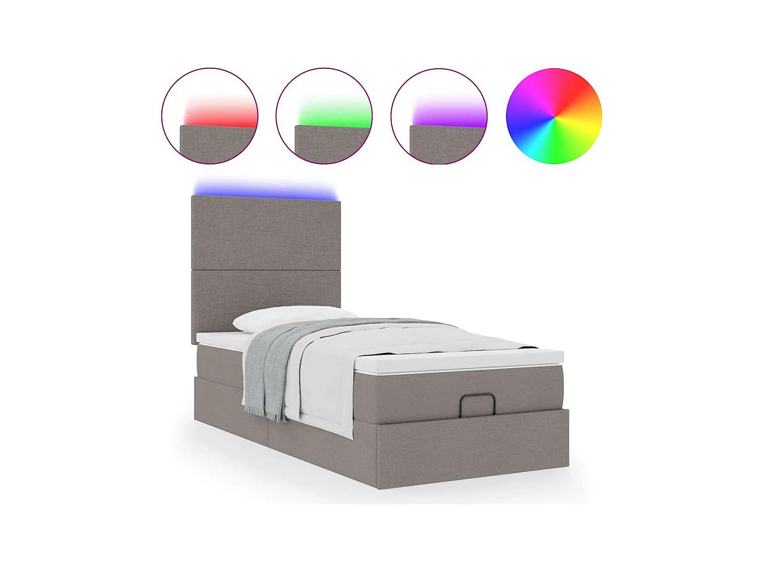 Ottoman-Bett mit Matratze & LEDs Taupe 100x200 cm Stoff