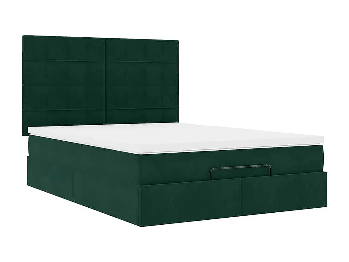 Estrutura cama otomana colchões 140x200 cm veludo verde escuro