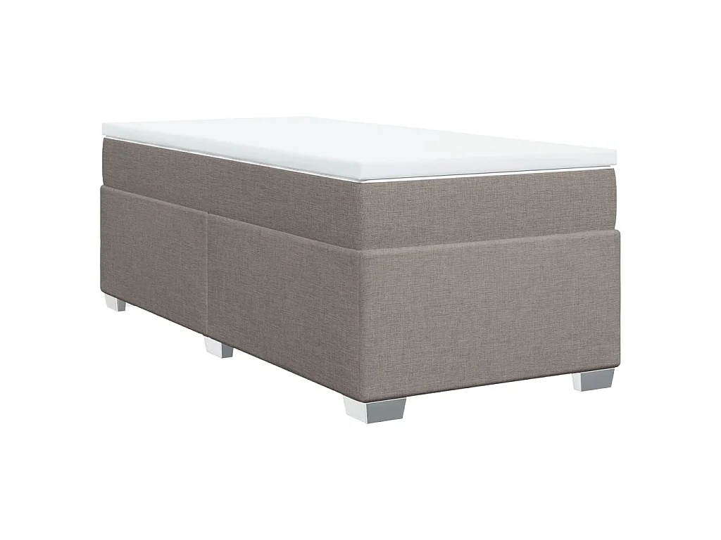 Cama box spring con colchón tela gris taupe 90x200 cm