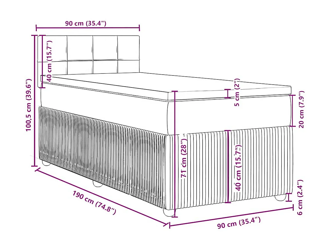 Boxspringbett mit Matratze Hellgrau 90x190 cm Stoff