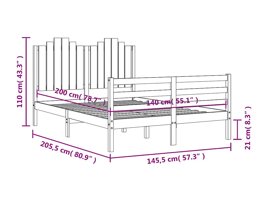 Massivholzbett mit Kopfteil 140x200 cm