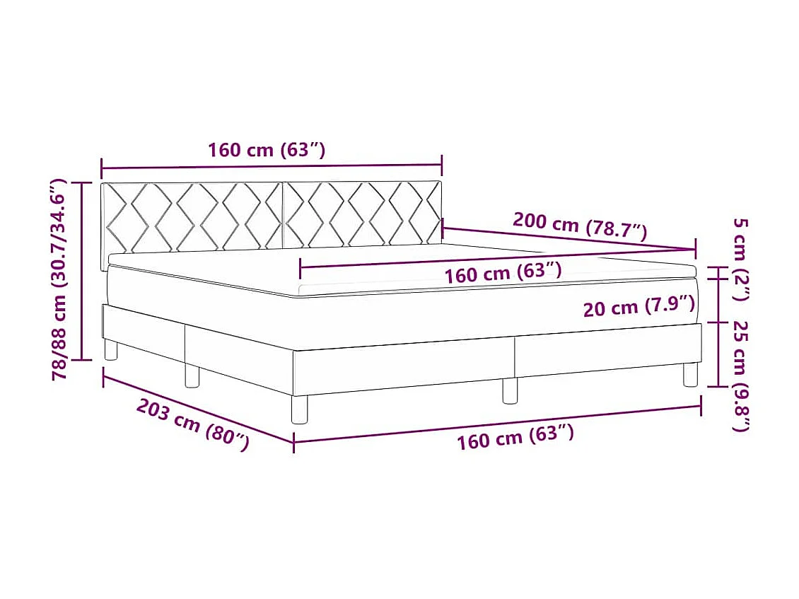 Lit à ressorts avec matelas Marron foncé 160 x 200 cm tissu