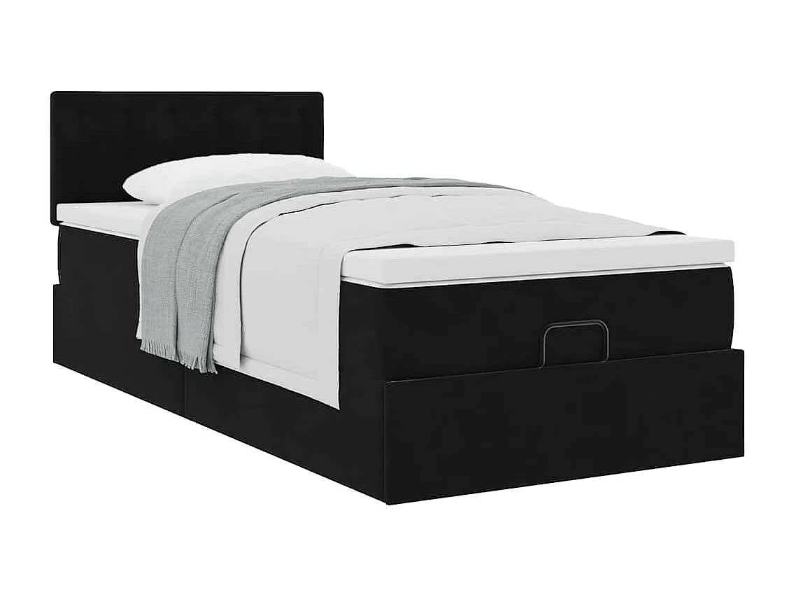 Struttura Letto Pouf con Materasso Nero 90x190 cm in Velluto