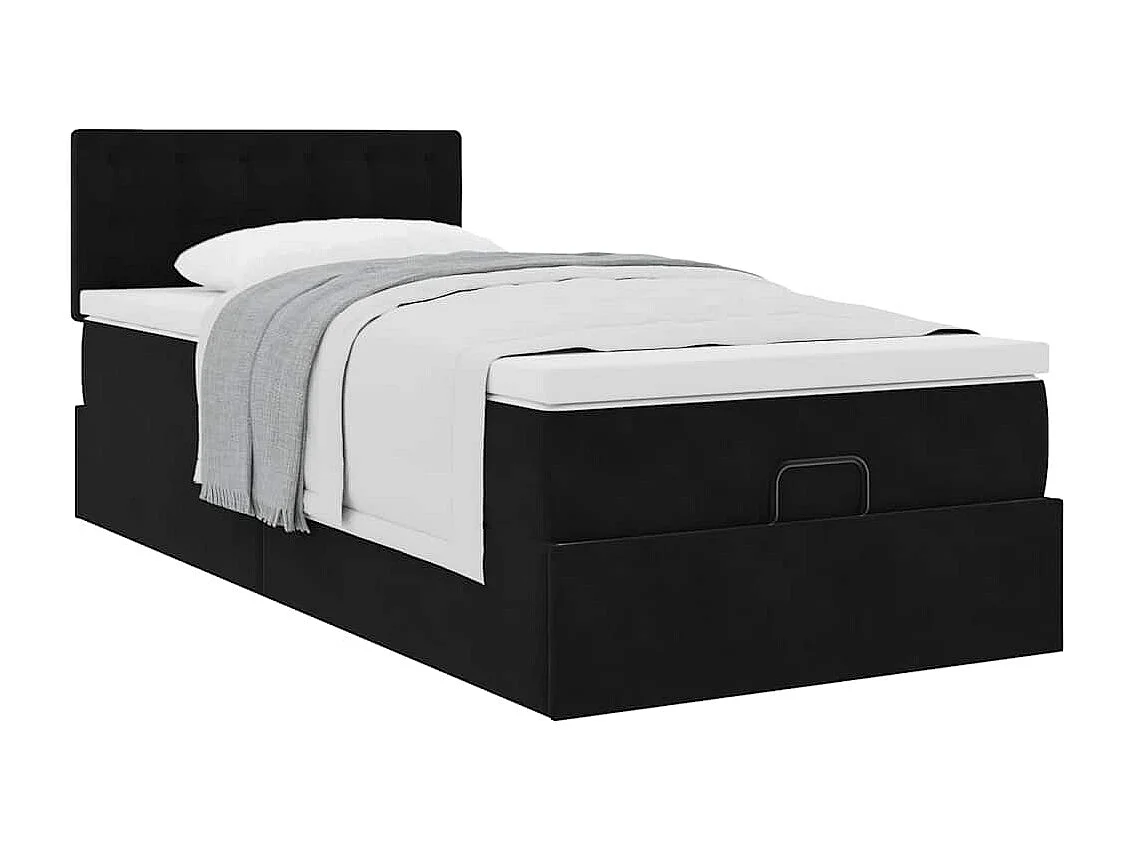 Struttura Letto Pouf con Materasso Nero 90x190 cm in Velluto