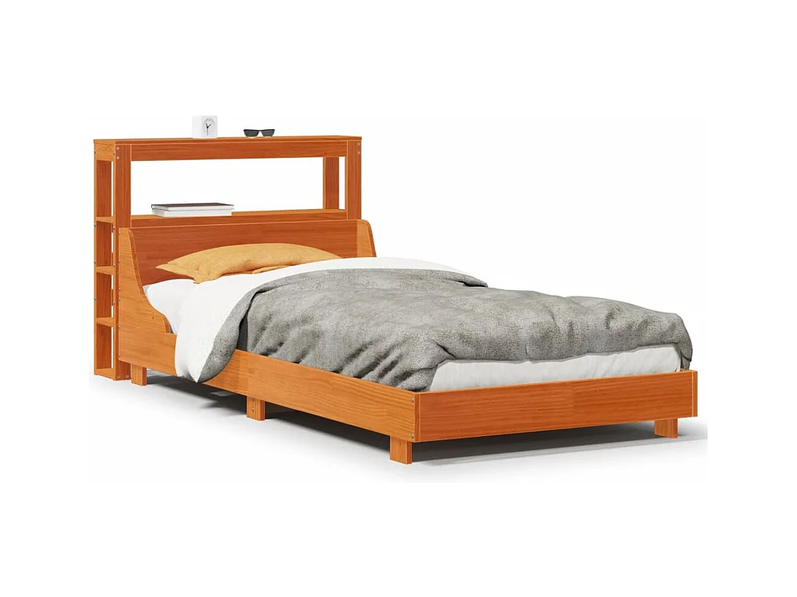 Cama sem colchão 100x200 cm pinho maciço castanho-mel