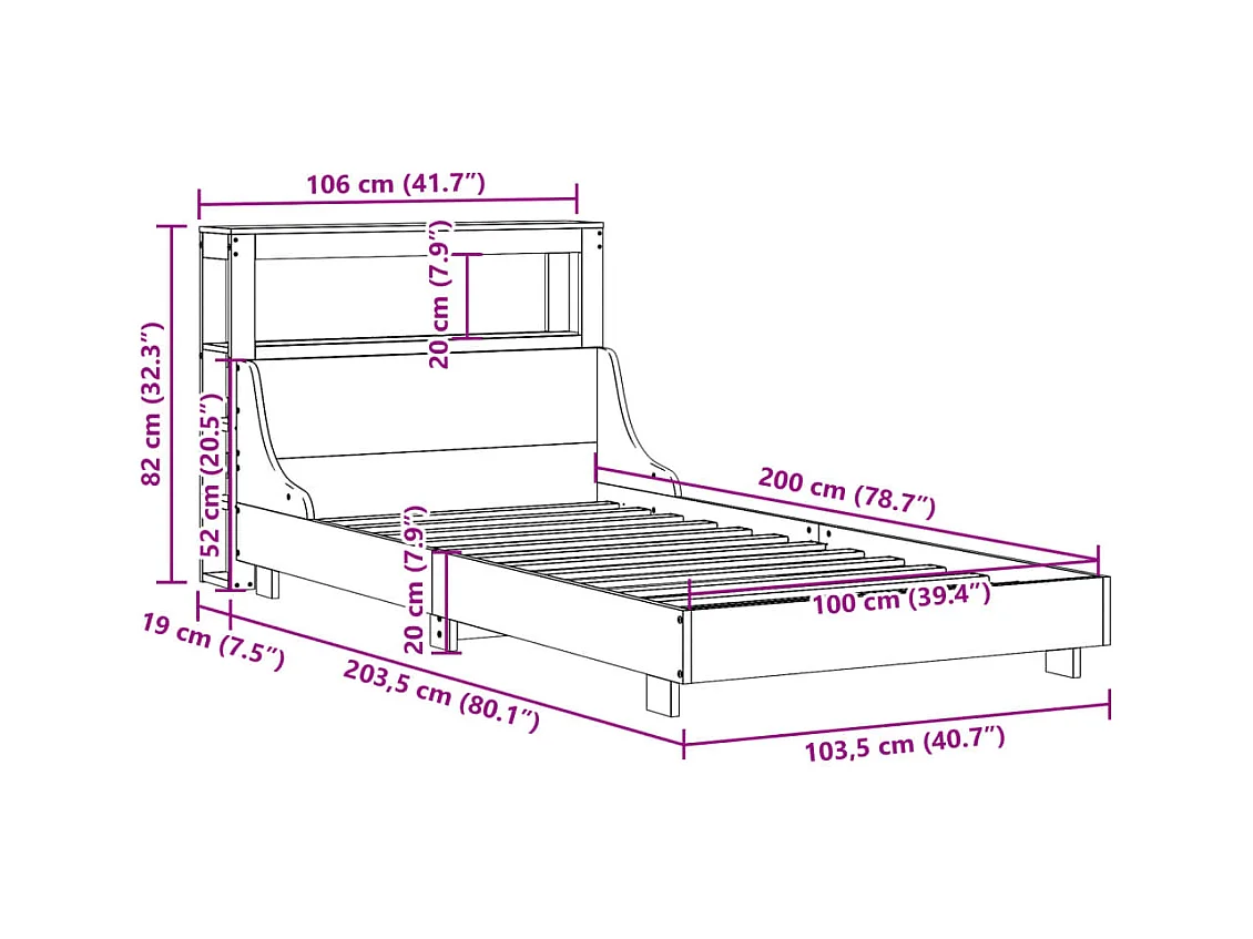 Cama sem colchão 100x200 cm pinho maciço castanho-mel