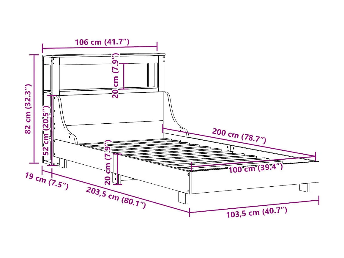Bedframe zonder matras massief grenenhout wasbruin 100x200 cm