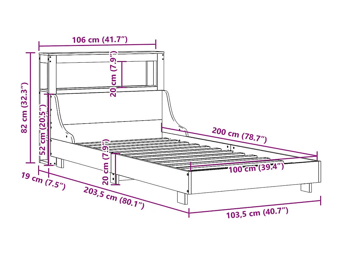 Bedframe zonder matras massief grenenhout wasbruin 100x200 cm