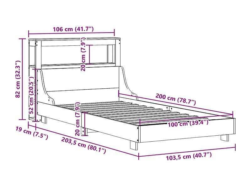 Cama sin colchón madera maciza de pino marrón cera 100x200 cm