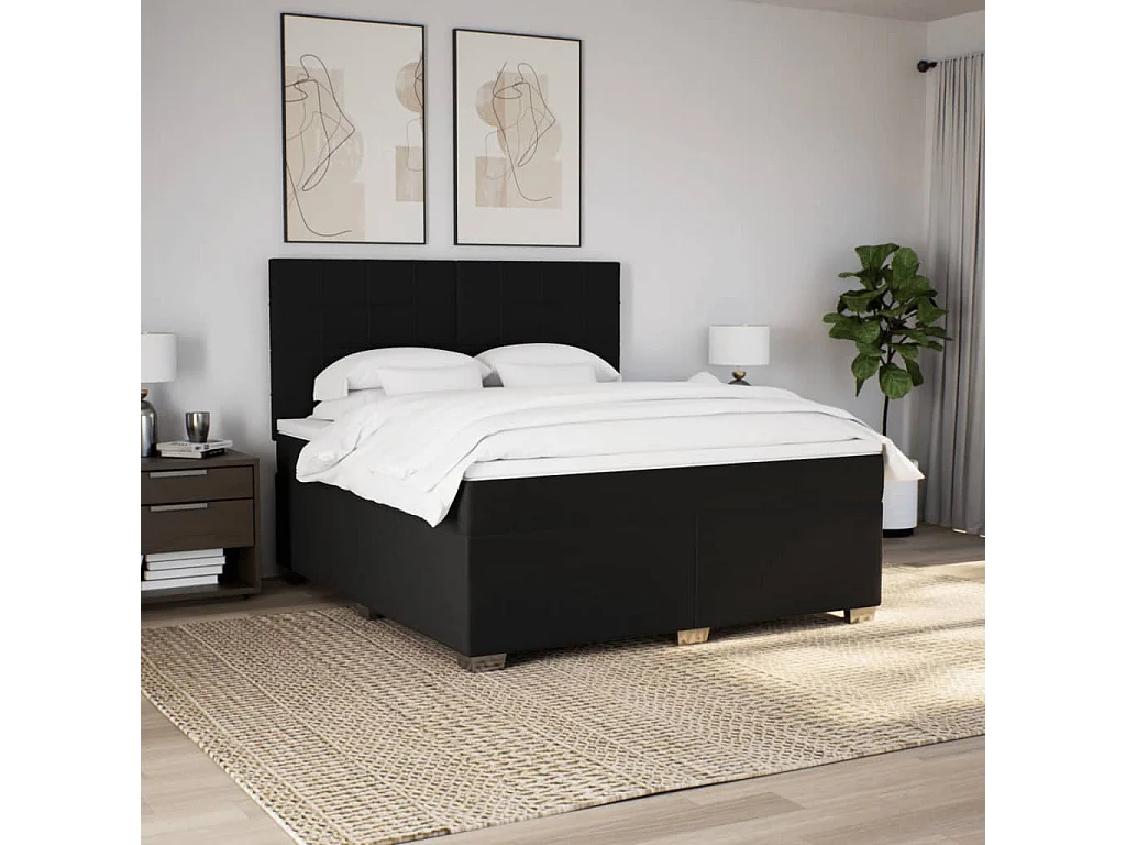 Sommier à lattes de lit avec matelas Noir 180x200 cm Tissu
