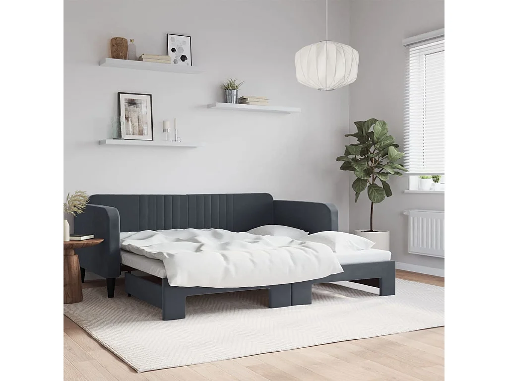 Slaapbank met onderschuifbed 90x190 cm fluweel donkergrijs
