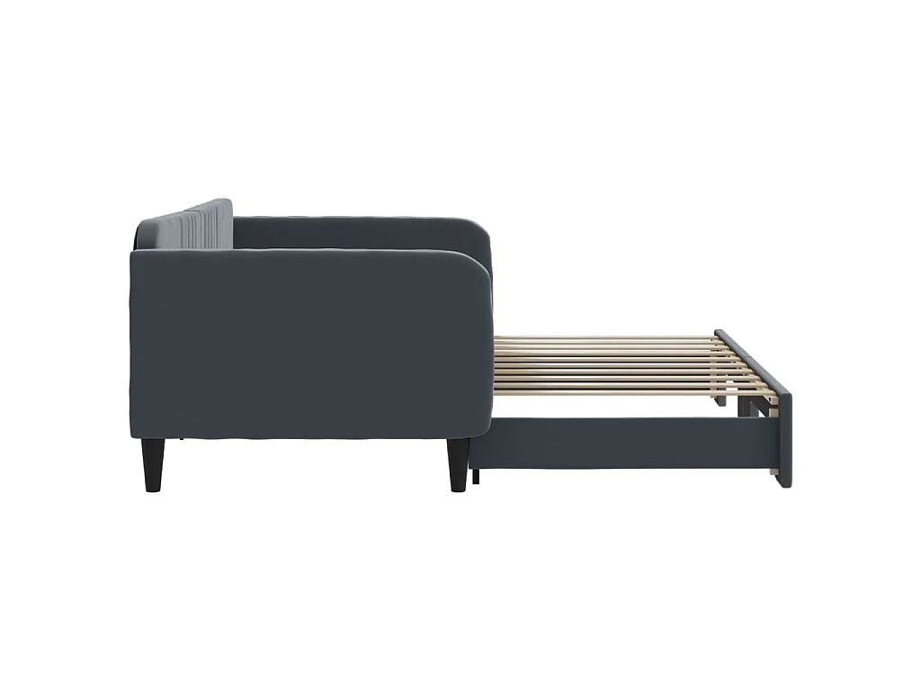 Slaapbank met onderschuifbed 90x190 cm fluweel donkergrijs