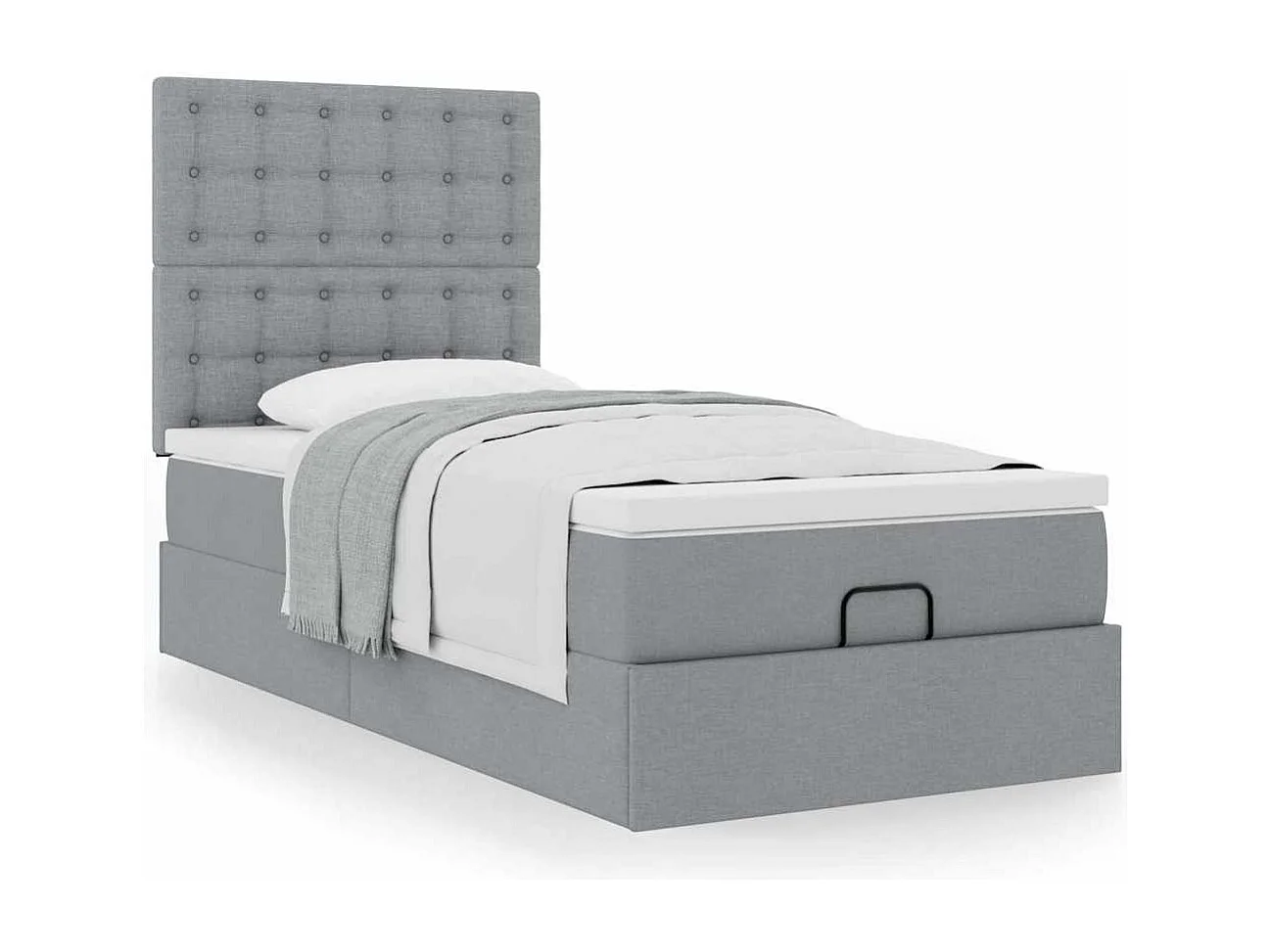 Lit ottoman avec matelas gris clair 100x200 cm tissu