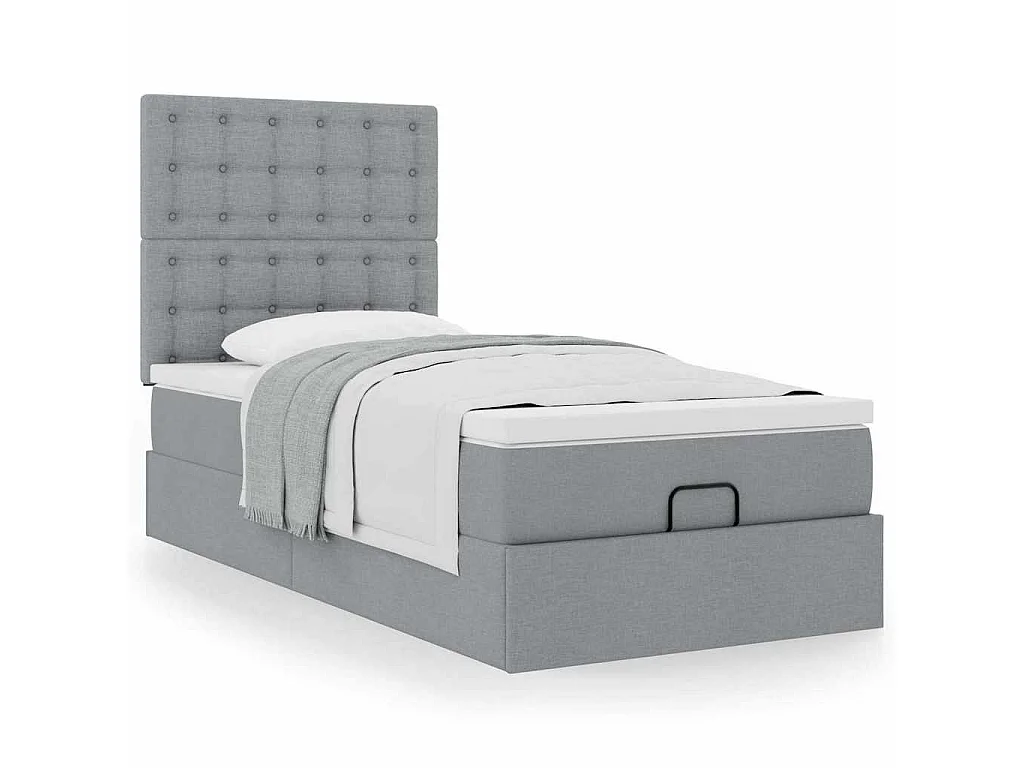 Ottoman-Bett mit Matratze Hellgrau 100x200 cm Stoff