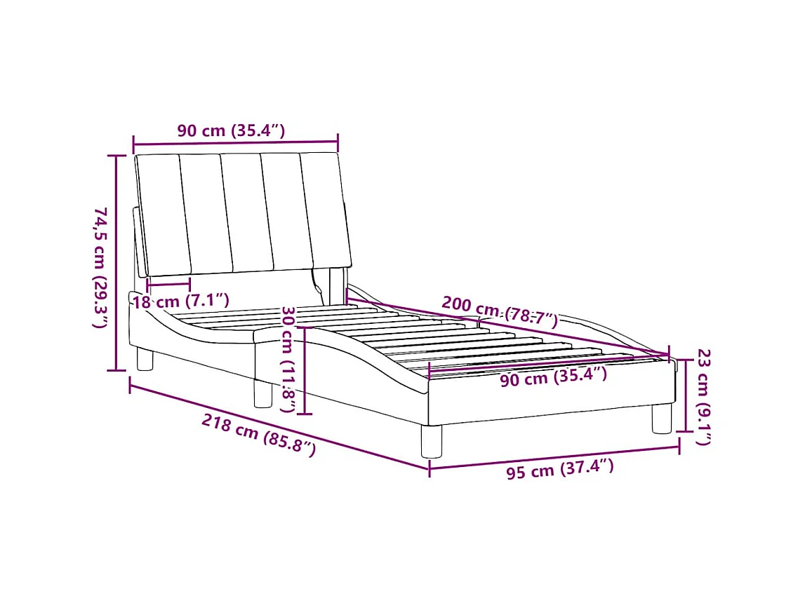 Cadre de lit sans matelas Hanko gris clair 90x200 cm tissu