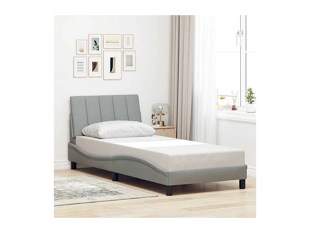 Cadre de lit sans matelas Hanko gris clair 90x200 cm tissu