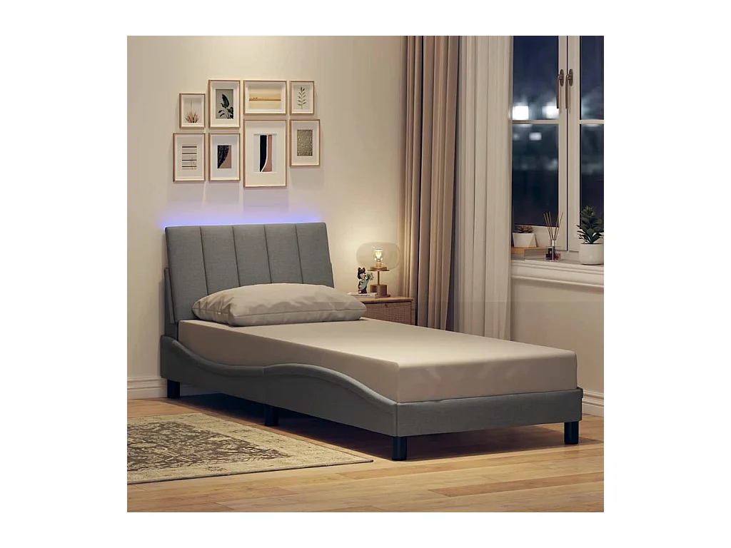 Cadre de lit sans matelas gris clair 90x200 cm tissu