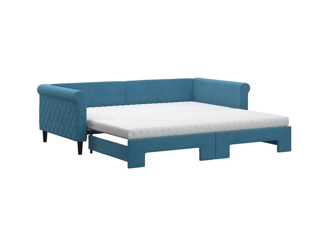 Slaapbank onderschuifbed en matrassen 100x200 cm fluweel blauw
