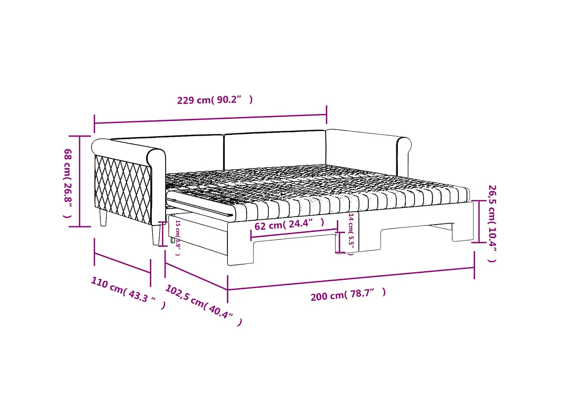 Slaapbank onderschuifbed en matrassen 100x200 cm fluweel blauw