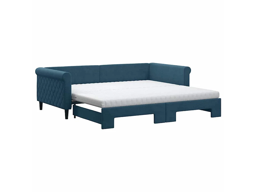 Lit de jour avec lit gigogne et matelas bleu 100x200 cm velours