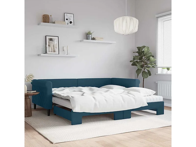 Tagesbett Ausziehbar mit Matratzen Blau 100x200 cm Samt