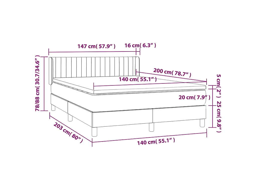 Boxspringbett mit Matratze Schwarz 140x200 cm Stoff