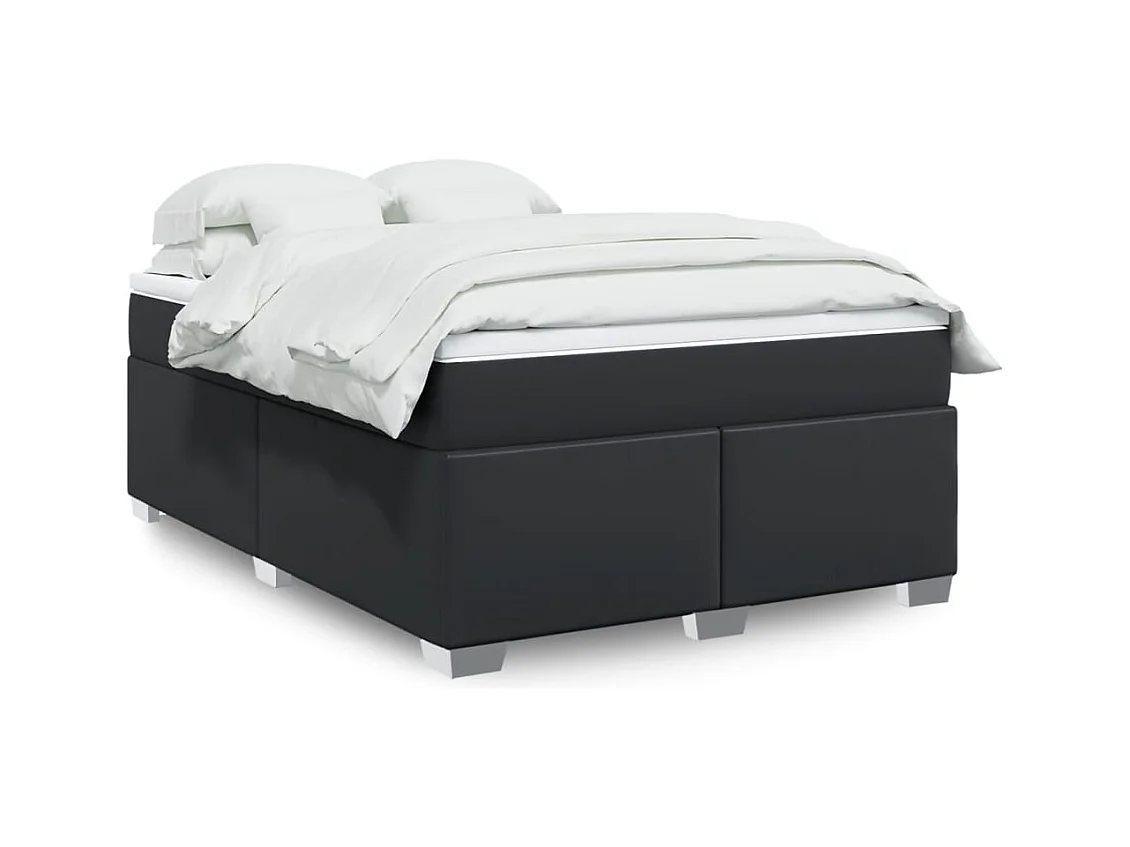Sommier à lattes de lit avec matelas Noir 140x190 cm Similicuir