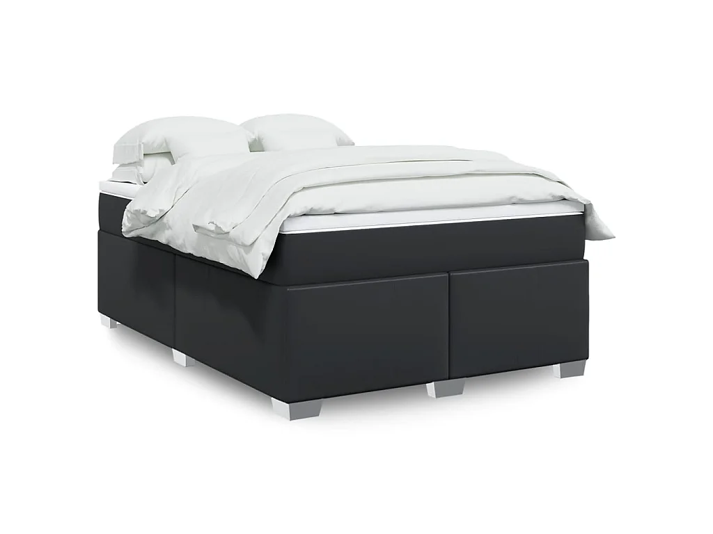 Sommier à lattes de lit avec matelas Noir 140x190 cm Similicuir