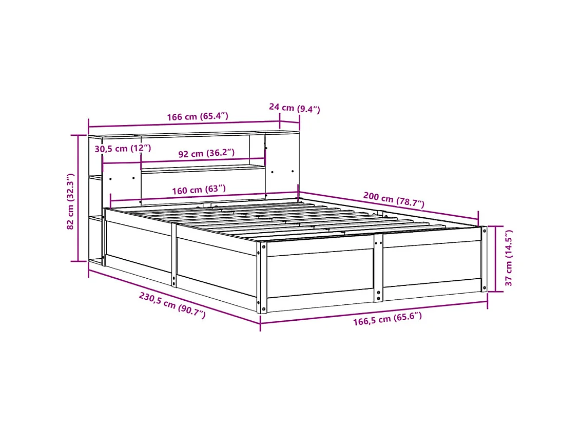 Cadre de lit sans matelas blanc 160x200 cm bois de pin massif