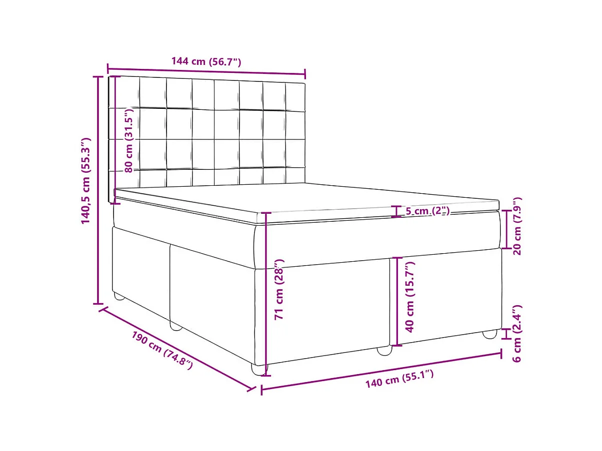 Boxspring met matras stof zwart 140x190 cm