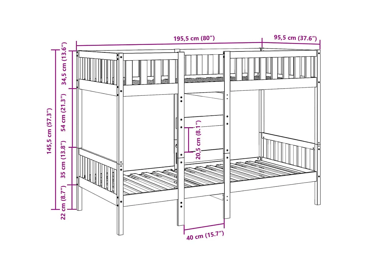 Lit superposé cire marron 90x190 cm bois de pin massif