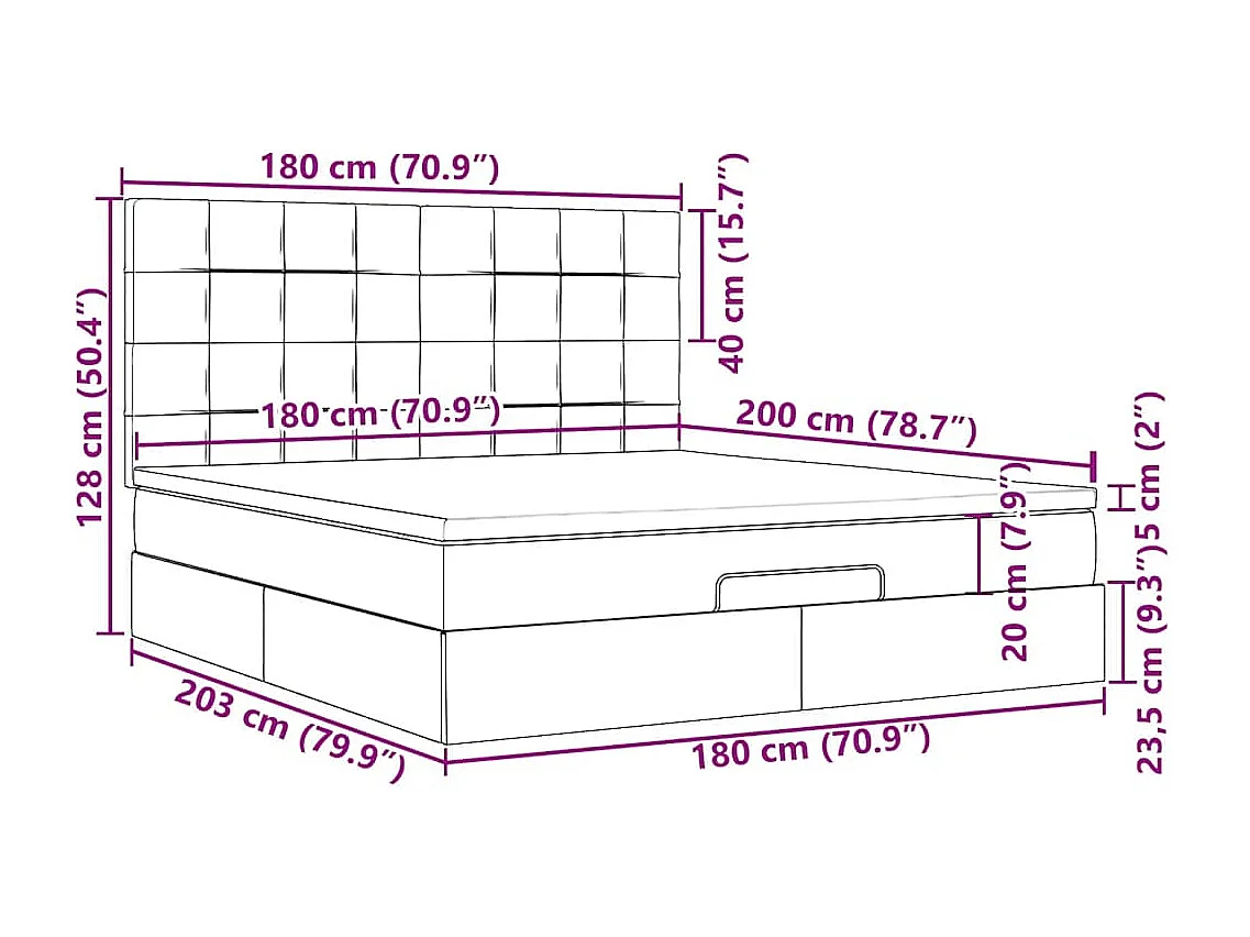 Estrutura de cama otomana com colchões 180x200 cm veludo rosa