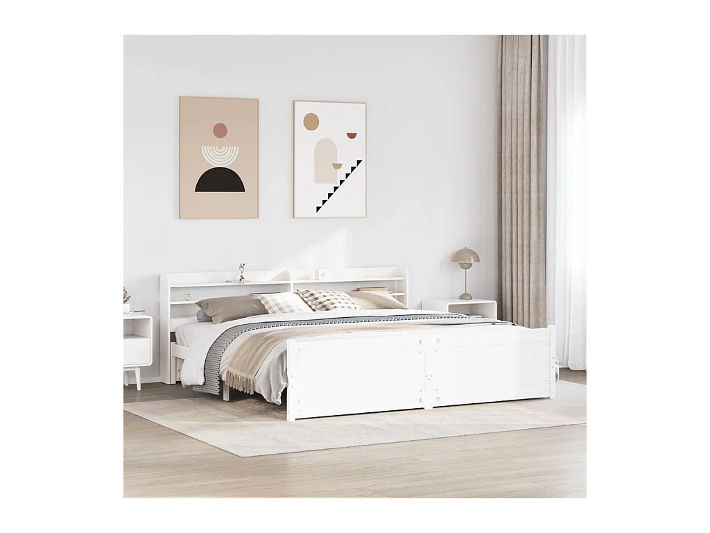 Cadre de lit avec tête de lit sans matelas blanc 180x200 cm